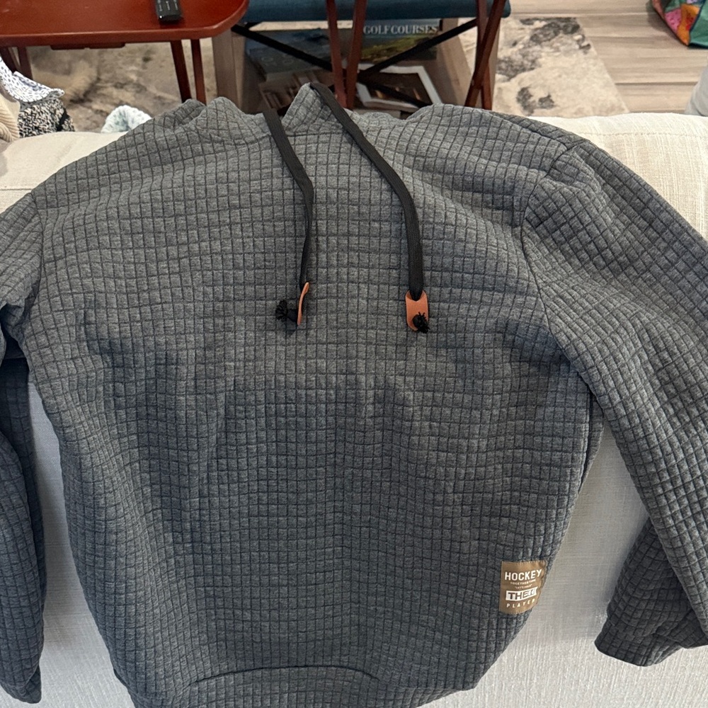 Men's Quilted Hoodie Sweater in Charcoal Gray